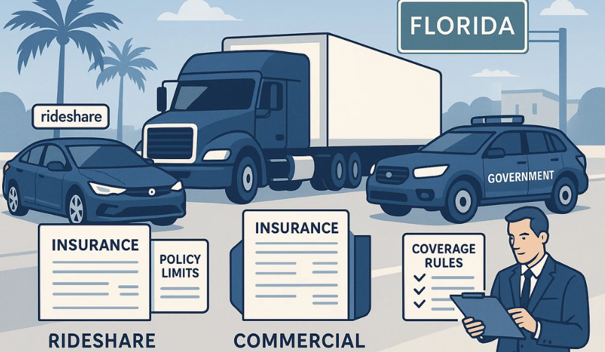 What special rules apply to rideshare, commercial, and government vehicles